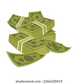 Lots of stacks of dollar bills on white background, illustration vector cartoon EPS 10.