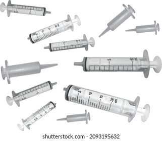 Lots of syringes on white background