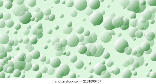 Lots of Transparent Light Green Bubbles, Spheres - Abstract 3D Vector Illustration - Modern Cover Design, Ads Banner Template, Dynamic Wallpaper with Balls or Particles