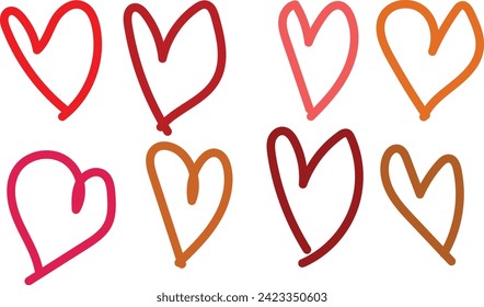 Lots of Valentine's hearts on a white background. Vector hearts with a red outline on a white background. Graphic illustration of EPS 10