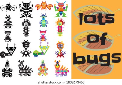 muchos bichos vectoriales en color y blanco y negro