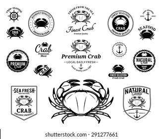 Lots of vector crab design elements for your work: labels, badges, emblems and icons.