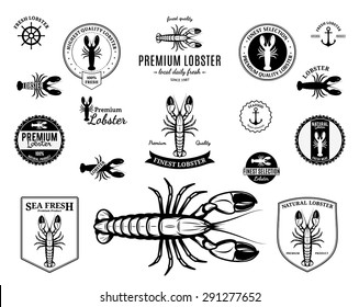Lots of vector lobster design elements for your work: labels, badges, emblems and icons.
