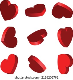 Lots of volumetric vector gradient red hearts