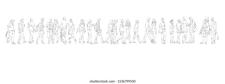 Lots of walking people. sketch. Long background for top/bottom page