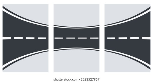 Lots of winding roads. Traveling along a curved highway. Background of the road to the horizon in perspective. Curvy asphalt empty line isolated vector concept.