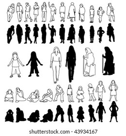 Lots Of Women and Girls Line Style & Silhouette Set 02