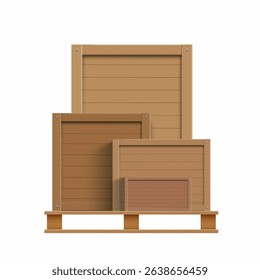 Lots of wooden boxes on a wooden pallet. Isolated on a white background. Vector illustration