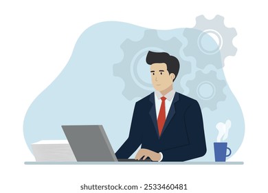 Lots of work, work piles up, employees do a lot of work that piles up. Business vector illustration.