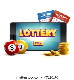 lottery 3d icon balls ticket phone isolated on white vector illustration