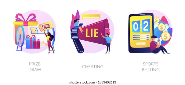 Lottery Awards Raffle, Unfair Victory And Fraud, Internet Gambling Problem Icons Set. Prize Draw, Cheating, Sports Betting Metaphors. Vector Isolated Concept Metaphor Illustrations