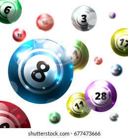 Lottery balls background. Lens flare effect. Vector illustration