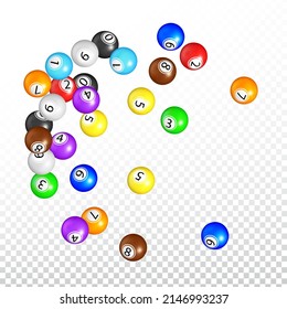 Lottery Balls Fly In Gambling Game Drum Vector. Multicolor Lottery Balls With Numbers For Play Gamble Lotto Flying In Equipment, Win Money And Leisure Time. Template Realistic 3d Illustration