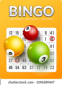 Lottery banner balls and coins. Lottery bingo ticket illustration isolated gamble background.