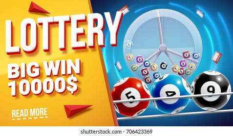 lottery banners with realistic icons balls coins lottery ticket and place for text isolated on white