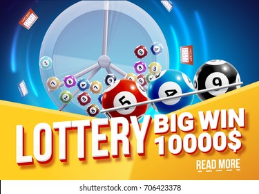 lottery banners with realistic icons balls coins lottery ticket and place for text isolated on white