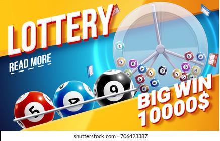 lottery banners with realistic icons balls coins lottery ticket and place for text isolated on white