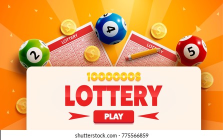 lottery banners with realistic icons balls coins lottery ticket and place for text isolated