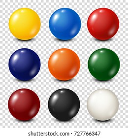 Lottery, billiard,pool balls collection. Snooker. Transparent background. Vector illustration.