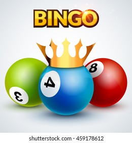 Lottery bingo jackpot design template poster. Bingo lottery illustration with crown. Success loto concept.