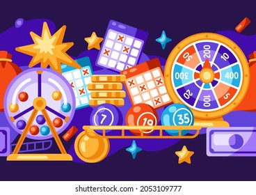 Lottery and bingo seamless pattern. Icons of gambling or online games.