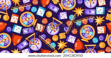 Lottery and bingo seamless pattern. Icons of gambling or online games.