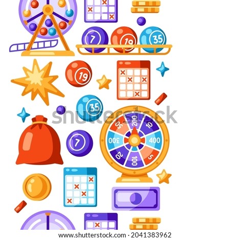 Lottery and bingo seamless pattern. Icons of gambling or online games.