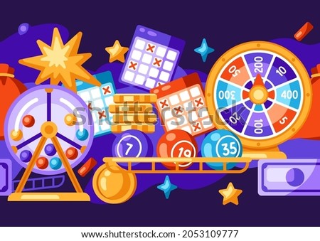 Lottery and bingo seamless pattern. Icons of gambling or online games.
