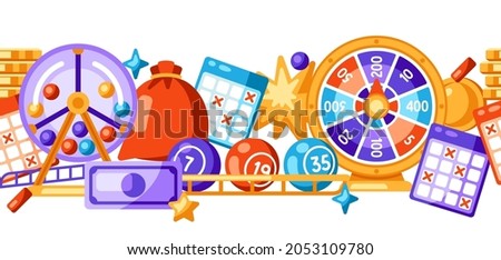 Lottery and bingo seamless pattern. Icons of gambling or online games.