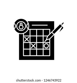 Lottery black icon, vector sign on isolated background. Lottery concept symbol, illustration 