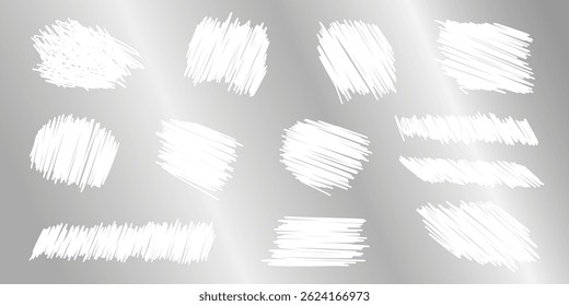 Lottery card scratch on silver shiny metal background - smeared charcoal fuzzy dabs scuff scribble. Grimy granular border stains scrapbook stamps. Wrinkled smudged irregular graffiti urban overlay.