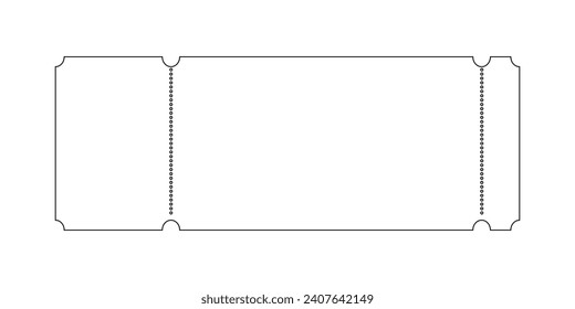 Lottery or coupon mockup. Ticket icon for boarding on airplane, concert, cinema, museum, festival, theater, circus, exhibition isolated on white background. Vector outline illustration