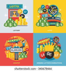 Lottery design concept set with winning combinations flat icons isolated vector illustration