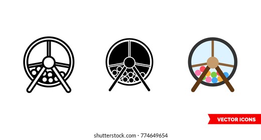 Lottery drum icon of 3 types: color, black and white, outline. Isolated vector sign symbol.