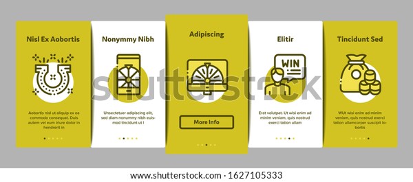Lottery Gambling Game Onboarding Mobile App\
Page Screen Vector. Human Win Lottery And Hold Check, Car Key And\
Money Bag, Fortune Wheel And Loto Concept Linear Pictograms. Color\
Contour Illustrations