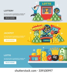 Lottery horizontal banner set with lotto jackpot elements isolated vector illustration