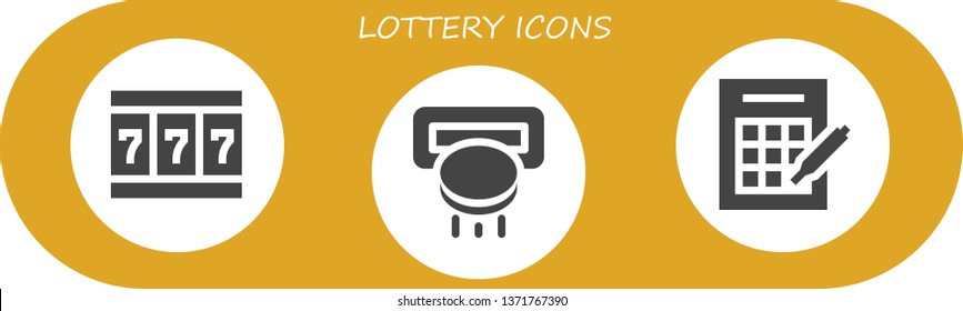 lottery icon set. 3 filled lottery icons.  Collection Of - Slot machine, Bingo