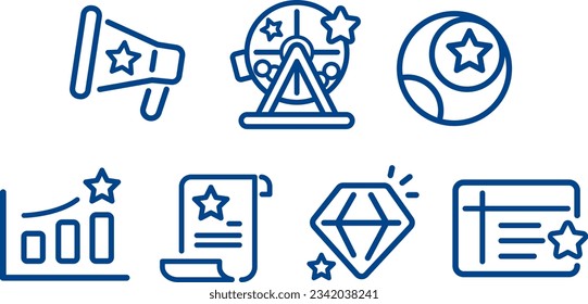 Lottery icon set. Prize playing, lottery tickets and raffle drum, linear icons. Included the icons as lottery, raffle, draw, sheet, ticket, and more.