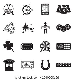 Lottery Icons. Black Flat Design. Vector Illustration. 