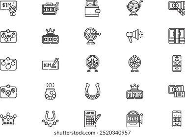 Lottery icons collection is a vector illustration with editable stroke.