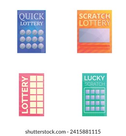 Lottery icons set cartoon vector. Colored lottery ticket. Gambling sport game