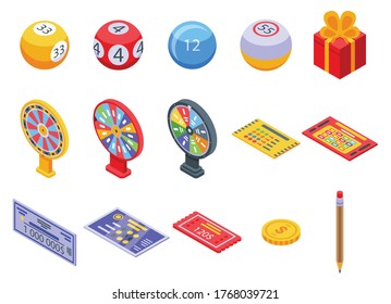 Lottery icons set. Isometric set of lottery vector icons for web design isolated on white background