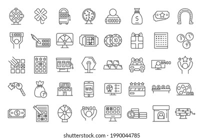 Lottery icons set. Outline set of lottery vector icons for web design isolated on white background