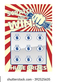 A Lottery Instant Scratch And Win Scratchcard Featuring A Fist Holding Cash
