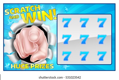 A Lottery Instant Scratch And Win Scratchcard Featuring A Pointing Hand