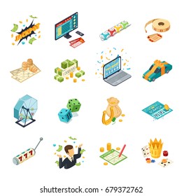  Lottery isometric icons set with jackpot symbols  isolated vector illustration 