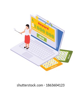 Lottery isometric with scratching cards and lottery tickets vector illustration