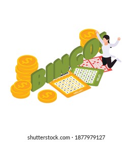 Lottery isometric with scratching cards and lottery tickets vector illustration