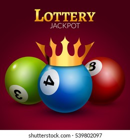 Lottery jackpot design template poster. Bingo lottery illustration with crown. Success loto concept.