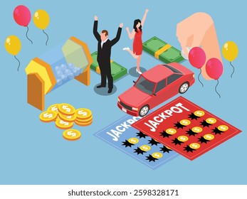 Lottery Jackpot Winners and Prizes 3d flat vector illustrations